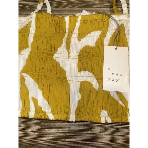 Women's Slim Fit Smocked Tiny Top - A New Day Yellow/Cream. Size Large. NWT. 2 - Picture 2 of 5